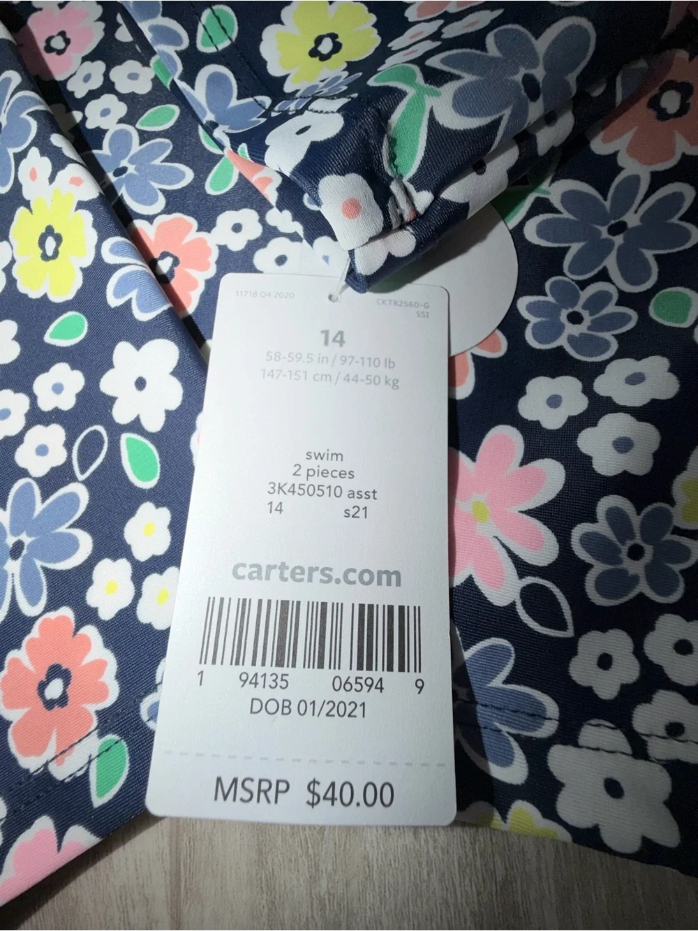Carter's Navy Long-Sleeve Floral Rash Guard